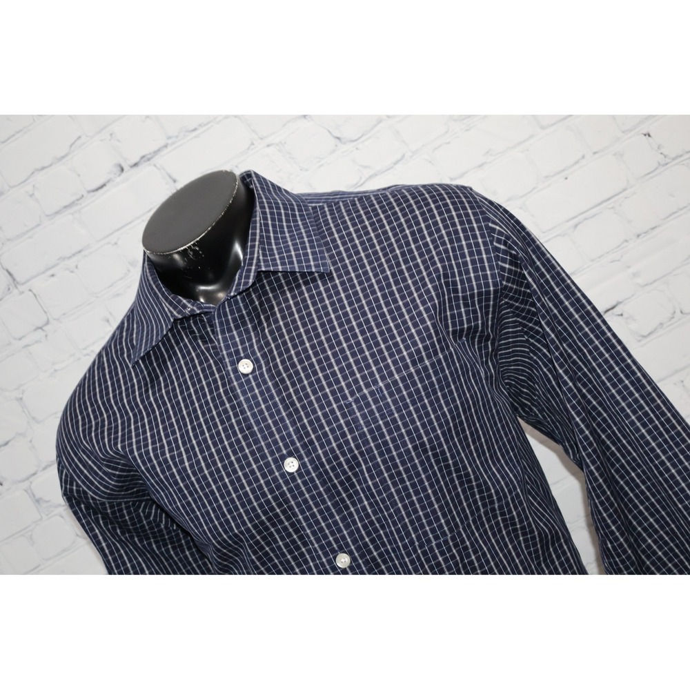 Duluth Trading Co Button Down Dress Shirt Men XL Tall Blue Plaid Wrinkle Fighter